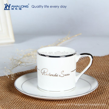 Morden Design Silver Rim Big Bone Chine Blanc Custom imprimé en céramique tasse à thé avec poignée